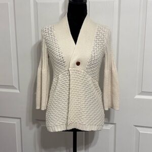 J Jill Cream Chunky Knit Bell Sleeve Button Detail Sweater XSP Wool Alpaca Women